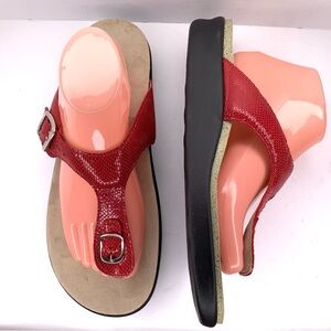 SAS Sanibel Red Soft Leather Women’s Comfort Cushion Thong Sandals Sz 11M